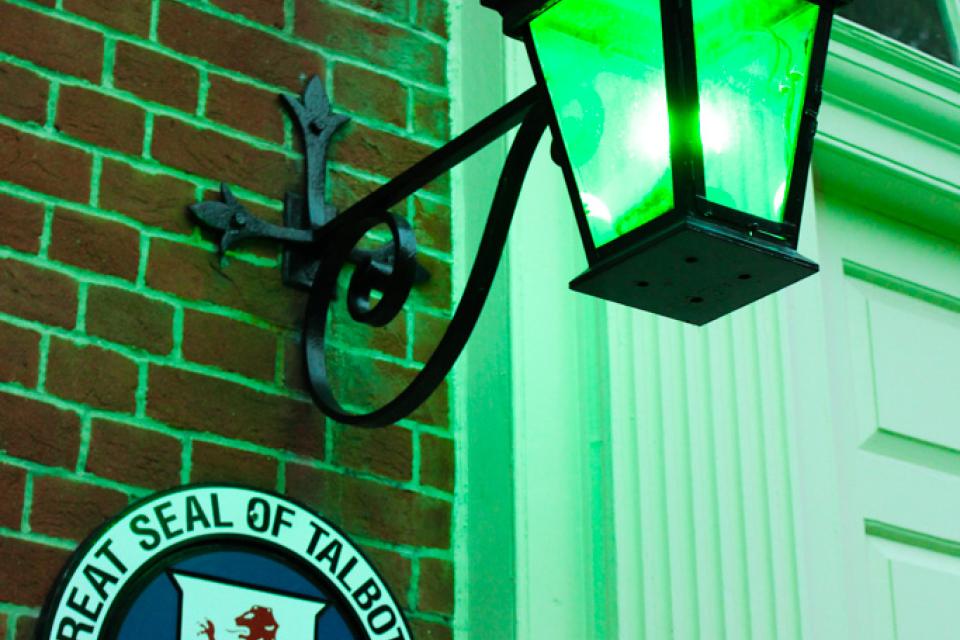 Talbot County’s Courthouse is lit up green for “Operation Green Light” as a way to show those who served in the U.S. Armed Forces that they are seen, appreciated, and supported.