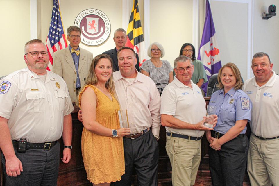 From left: Brian LeCates, Department of Emergency Services, Nicole Janes, representative of Team Trace and her husband, Wayne Dyott, Rachel Cox, and William Wilson.