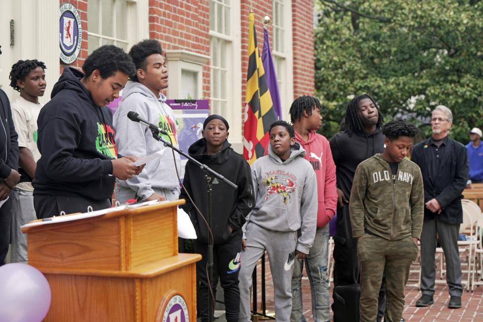 Students from Building African American Minds (BAAM) recite poem during 2024 Talbot Day.