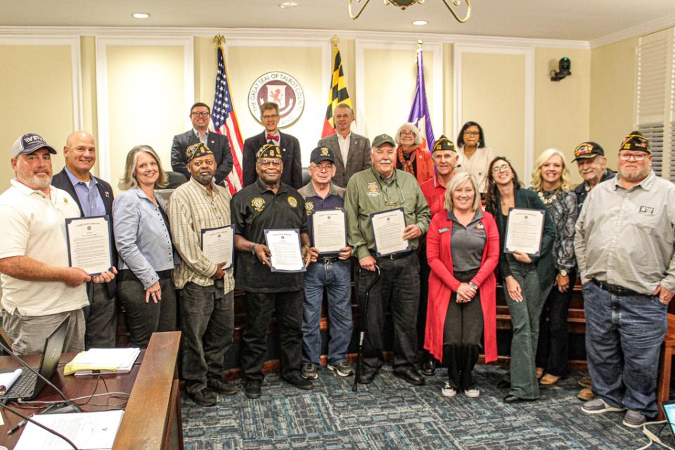 Members of American Legion Post 70, American Legion Blake Blackston Post 77, VFW Post 5118, Mid-Shore Behavioral Health, Maryland Commitment to Veterans (Maryland Department of Health) recieved proclamation for Operation Green Light.