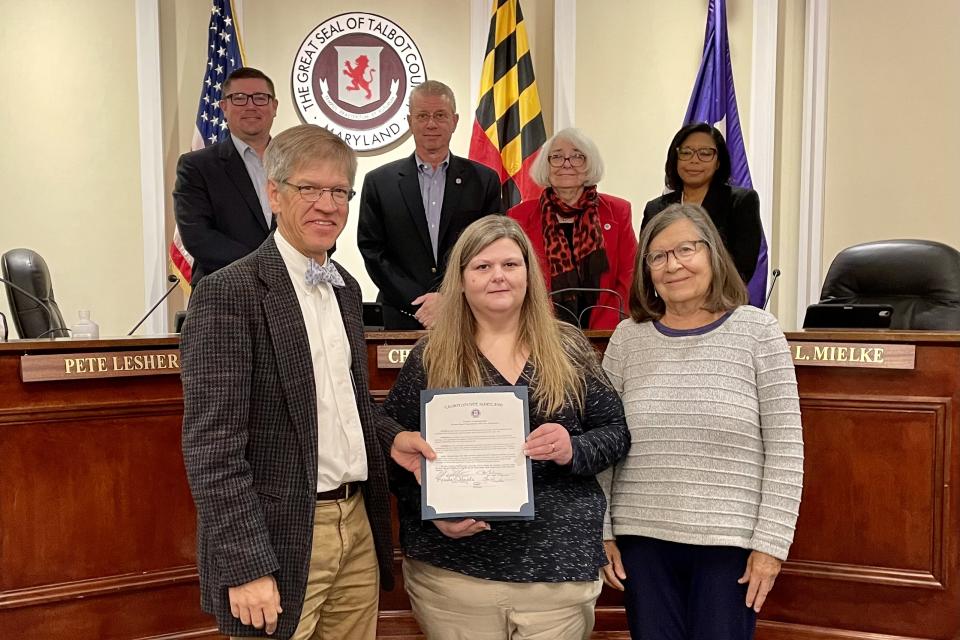 Tammy Stafford, Election Director, and Susan MacKinnon, President, Talbot County Board of Elections, received a Council Commendation in recognition of their continued work to provide voter education and transparency in the election process.