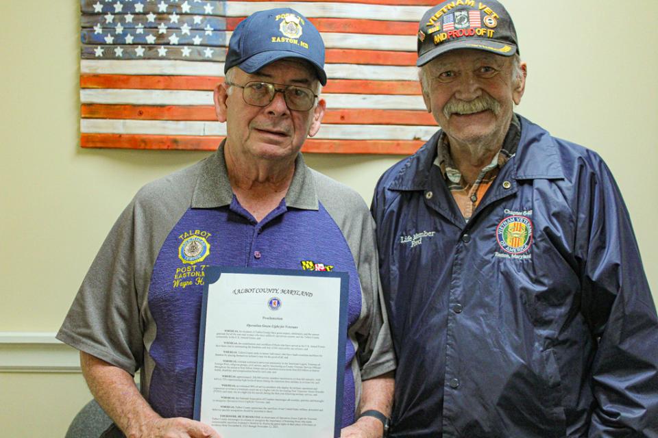 American Legion Post 77 members share the Operation Green Light Proclamation.