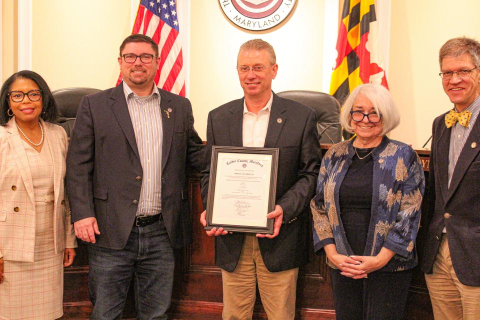During Council Comments, Council Members surprised Council President Chuck Callahan with a Certification of Recognition for his 37 Years of Service as a member of the Easton Volunteer Fire Department.