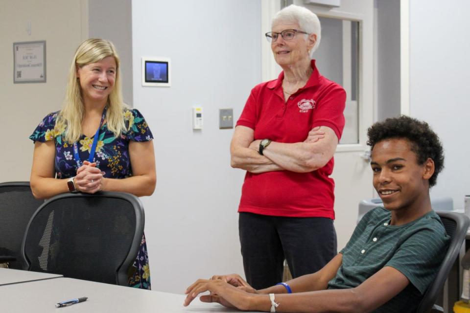 All smiles at the signing of Talbot County’s first apprenticeship. From left: Danielle Haley, Apprenticeship Coordinator at Talbot County Public Schools, Patricia Greaves, and Geovanni Greaves.